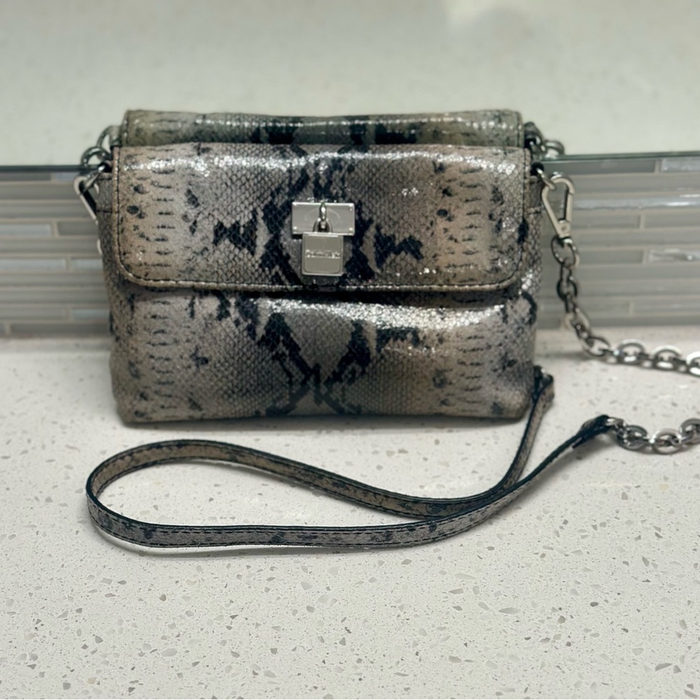 Calvin Klein Silver and Black Crossbody Bag with Chain Strap
